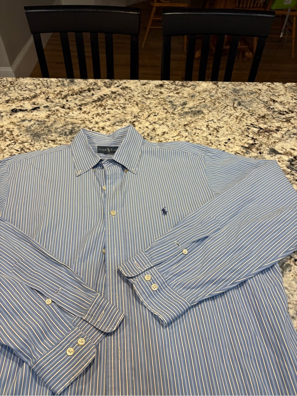 Polo by Ralph Lauren Blue and White Striped Cotton Button-Down Shirt - Picture 5 of 5